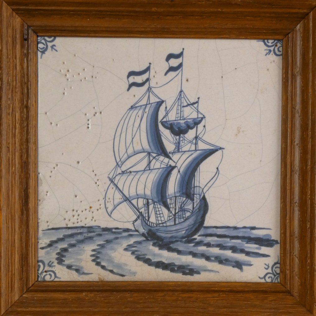 Postmedieval Fliese mit Segelschiff  (Ohne mindestpreis) #1.0