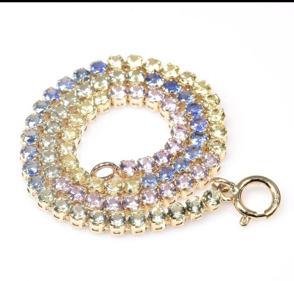 χωρίς τιμή ασφαλείας - Βραχιόλι - 14 καράτια Κίτρινο χρυσό -  2.37ct. tw. Ζαφείρι #1.0