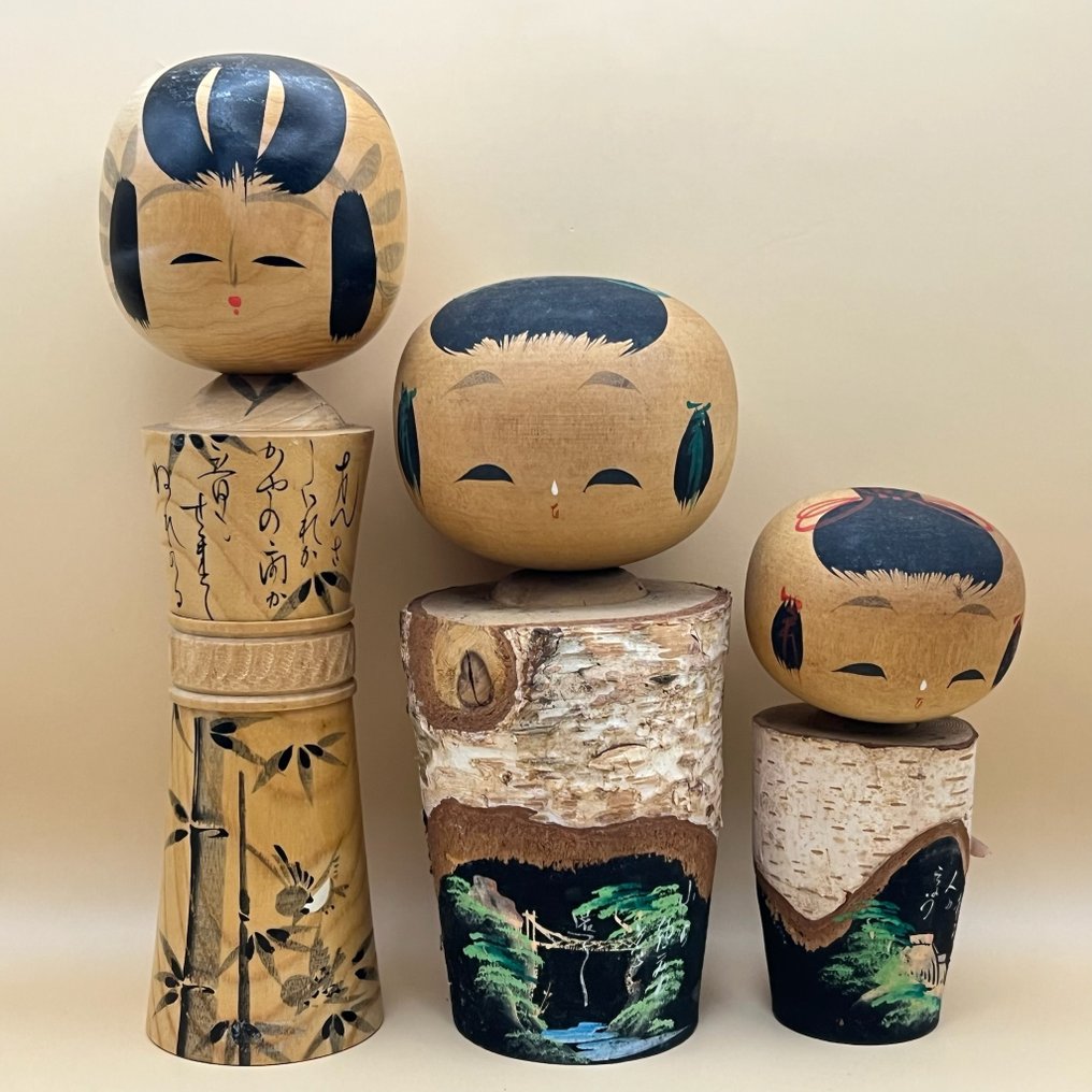 复古日本纪念木偶，带有风景图案——仙台和群马（套装3个） - 木 - 日本 - 昭和年代(1926-1989) #1.0