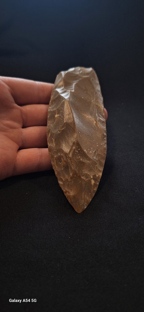 Νεολιθική Πυρόλιθος Πιρούνι μαχαίρι σε υπέροχο πολύχρωμο πυρίτη, τύπου ιθαγενικού αμερικανικού νεολιθικού δόρατος. - 136 mm  (χωρίς τιμή ασφαλείας) #3.2