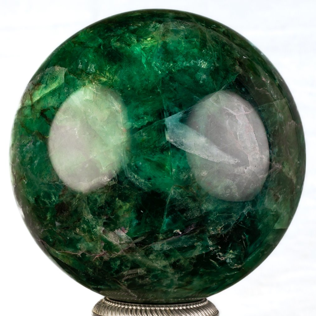 Φθορίτης Λεπτοδουλεμένη μεγάλη σφαίρα από πράσινο φλουρίτη AAA. - Ύψος: 13.6 cm - Πλάτος: 13.6 cm- 4214 g #1.0