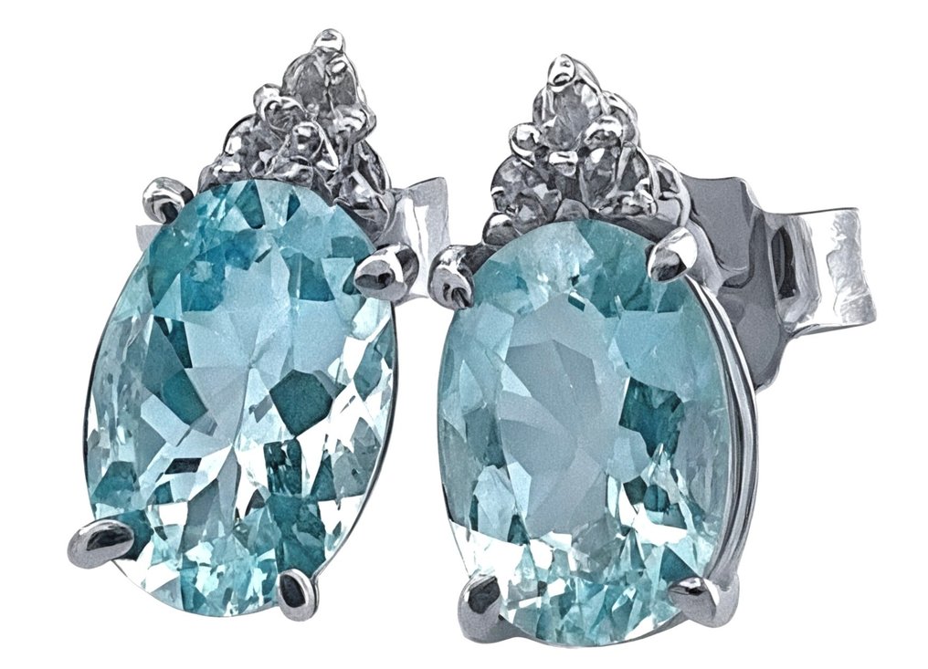 χωρίς τιμή ασφαλείας - Σκουλαρίκια - 18 καράτια Λευκός χρυσός Ακουαμαρίνης - Διαμάντι #2.1