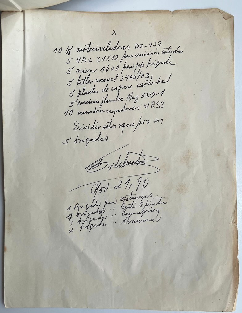 Fidel Castro - manuscript how to form constructions Brigades - 1990 #1.0