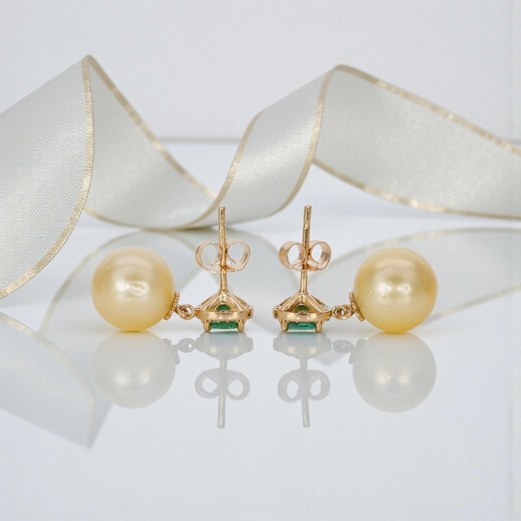 没有保留价 - G&J - 鸡尾酒耳环 - 14K包金 黄金 祖母绿 - 钻石 - Emeralds&Diamonds, SSP #4.3