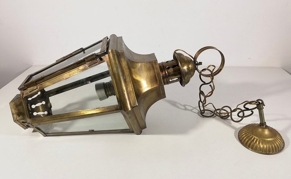 掛燈 - 六角形灯笼 - 金色黄铜，玻璃 - 优雅的复古灯 #1.0