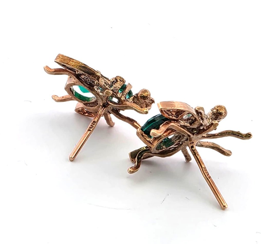 Senza prezzo di riserva - Orecchini - 9 kt Oro rosa, Argento Smeraldo - Diamante #4.3