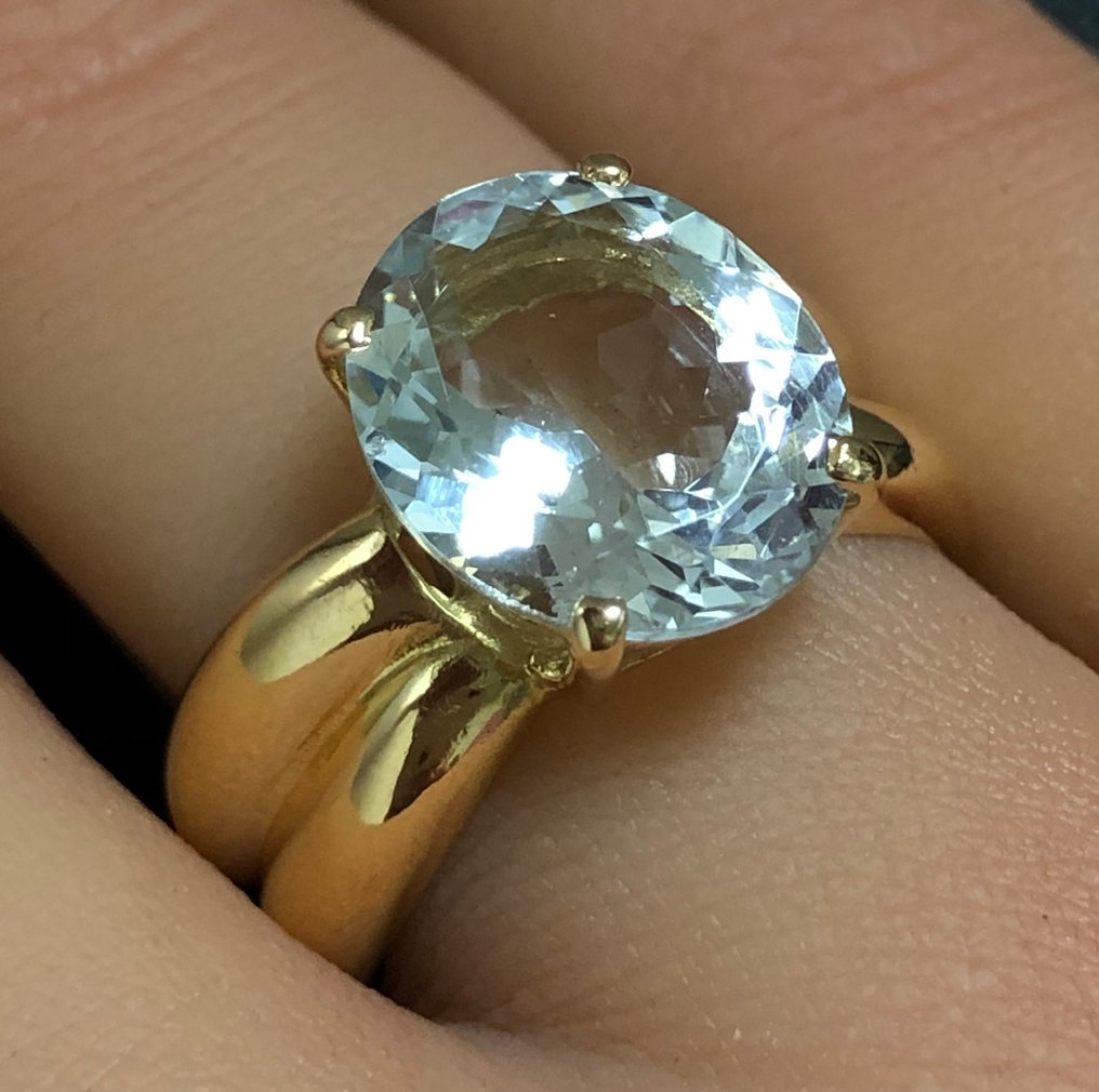 Sans prix de réserve - Bague - 18 carats Or jaune -  4.21ct. tw. Aigue-marine #3.2