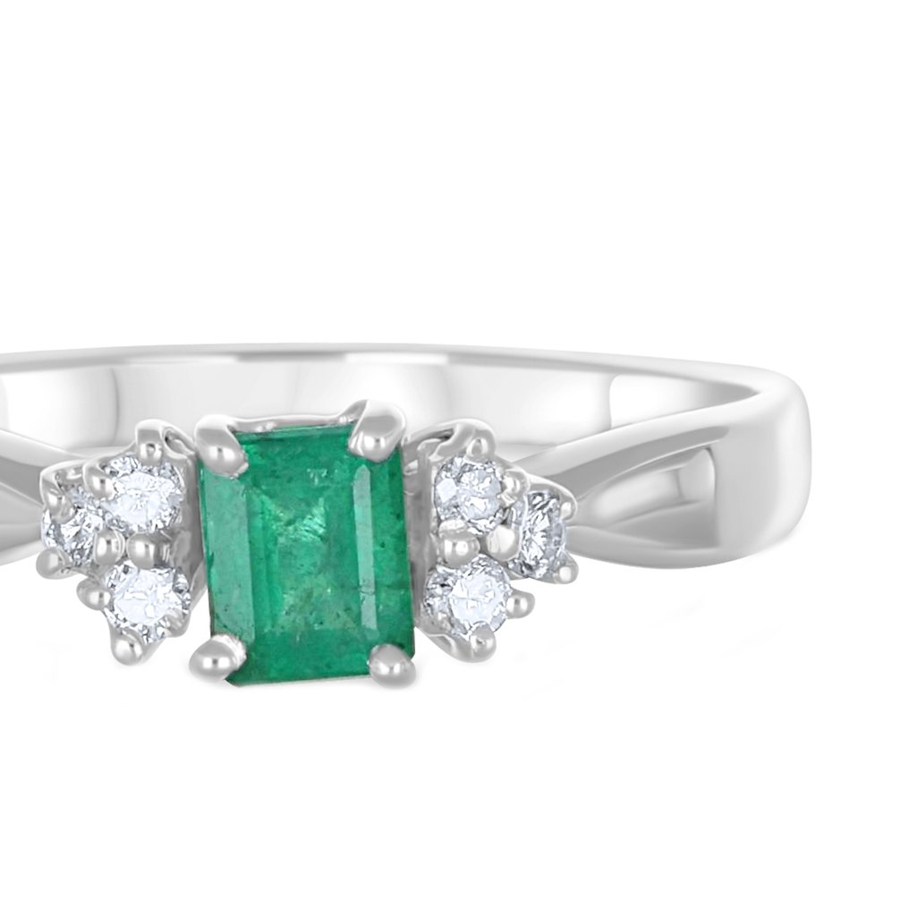 Inel - 18 ct. Aur alb -  0.51ct. tw. Smarald - Diamant #3.2