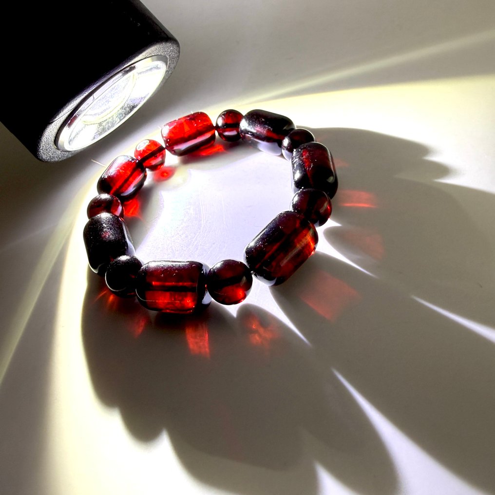 手链,波罗的海琥珀,圆形和桶形珠子,樱桃色,重22.4克 - 琥珀 - Baltic amber - succinite #3.2