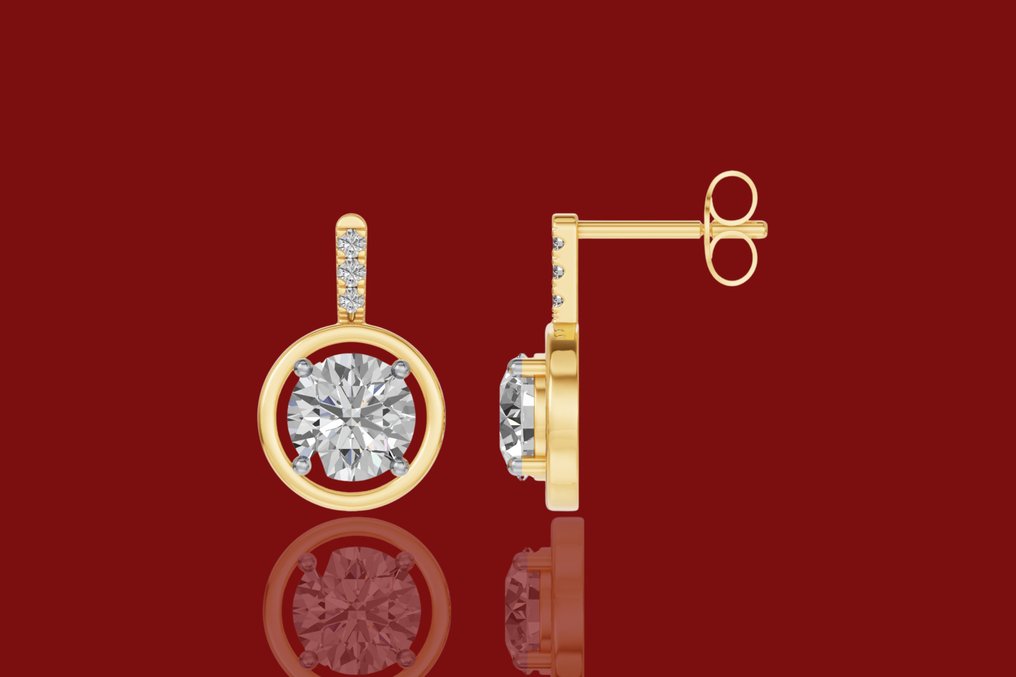 Σκουλαρίκια - 14 καράτια Κίτρινο χρυσό - 2.08ct. tw. Διαμάντι (Εργαστηριακής καλλιέργειας) - Διαμάντι #1.0