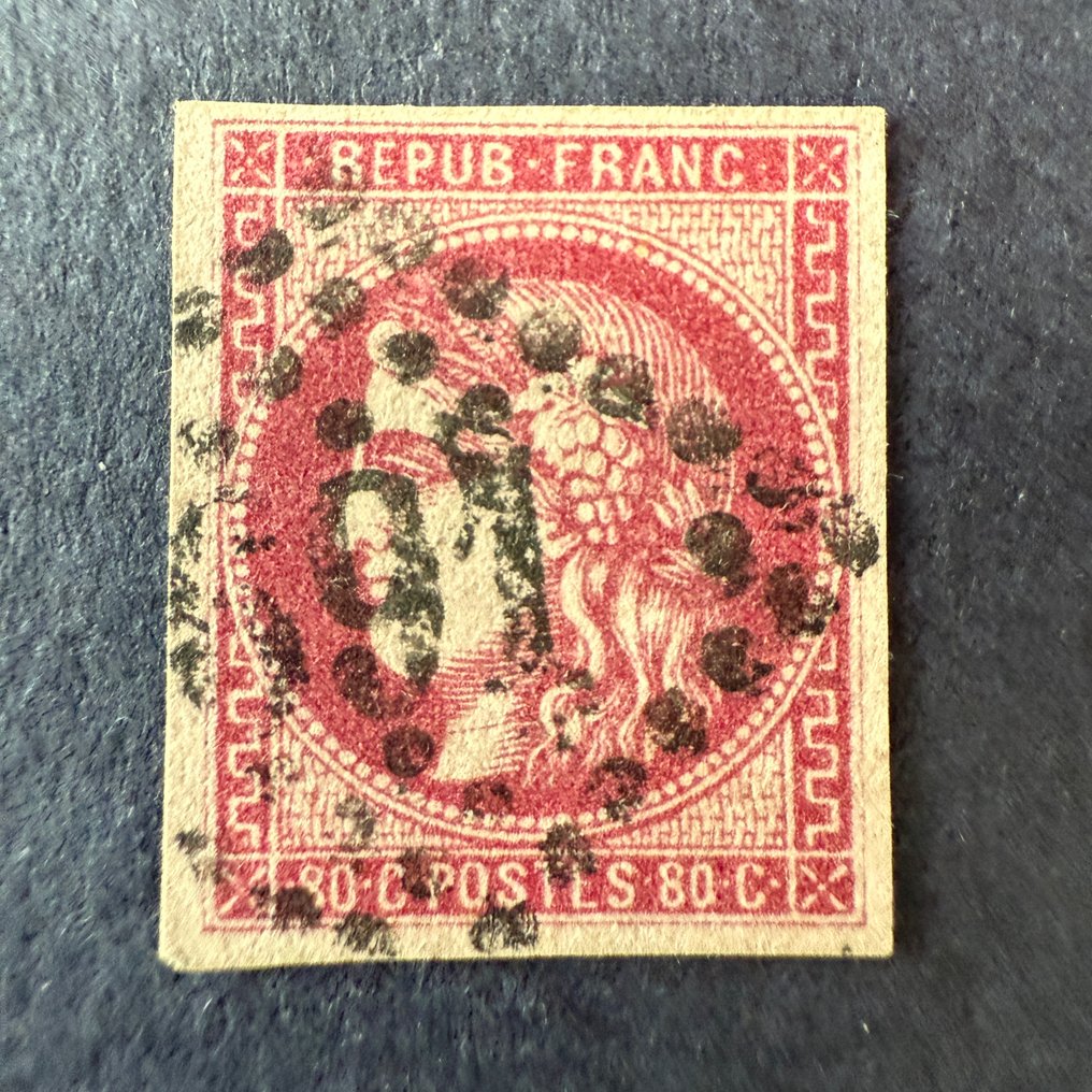 法國  - Yvert 49 '波尔多80c玫瑰' 已邮戳——由Brun签名，状态良好 #1.0