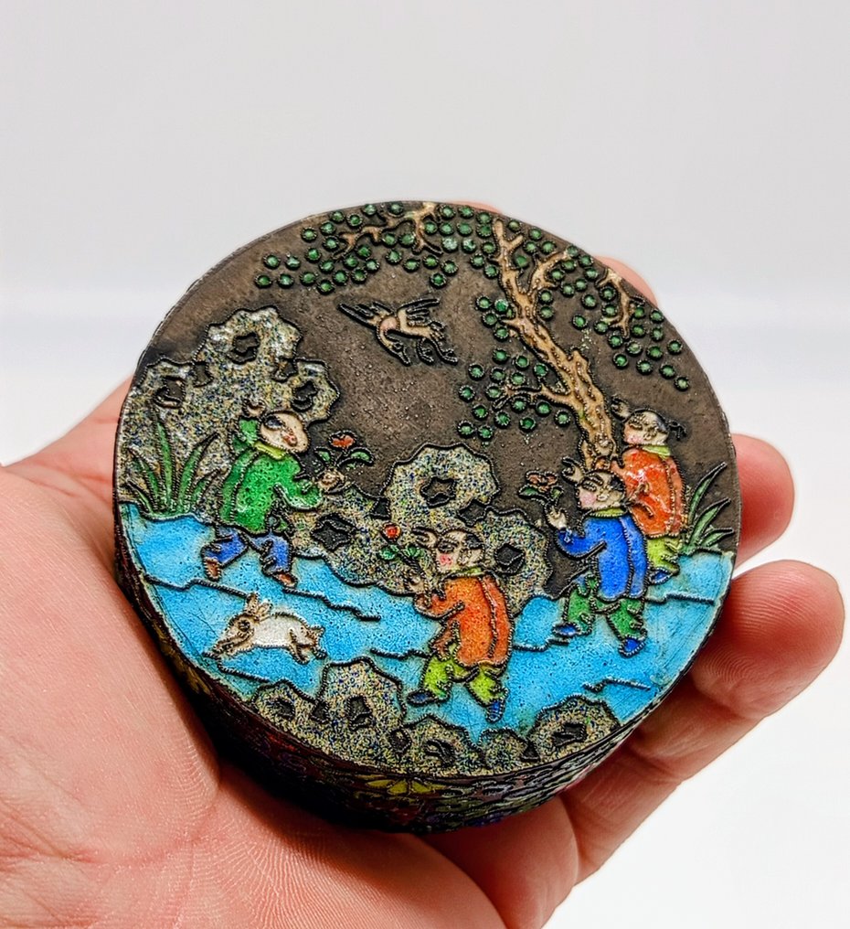 Caixa de rapé - Metal, Esmalte - Preciosa caixinha china #1.0