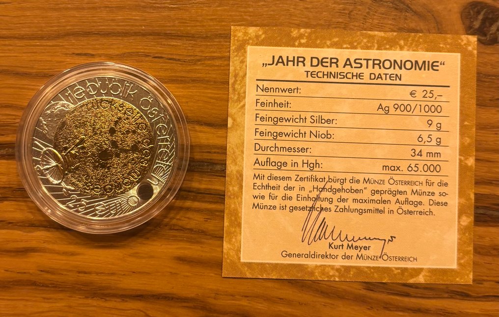 Αυστρία. 25 Euro 2009 "Jahr der Astronomie" NIOB Proof  (χωρίς τιμή ασφαλείας) #2.1