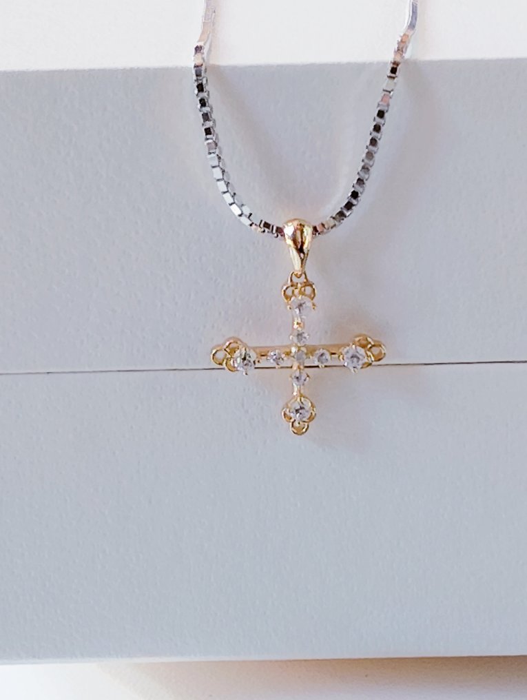 χωρίς τιμή ασφαλείας - Κολιέ με μενταγιόν - 18 καράτια Πλατίνα, Κίτρινο χρυσό -  0.07ct. tw. Διαμάντι (Φυσικό)  #3.2