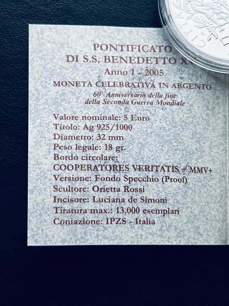 Βατικάνο. 5 Euro 2005 "Seconda Guerra Mondiale" Proof  (χωρίς τιμή ασφαλείας) #3.2