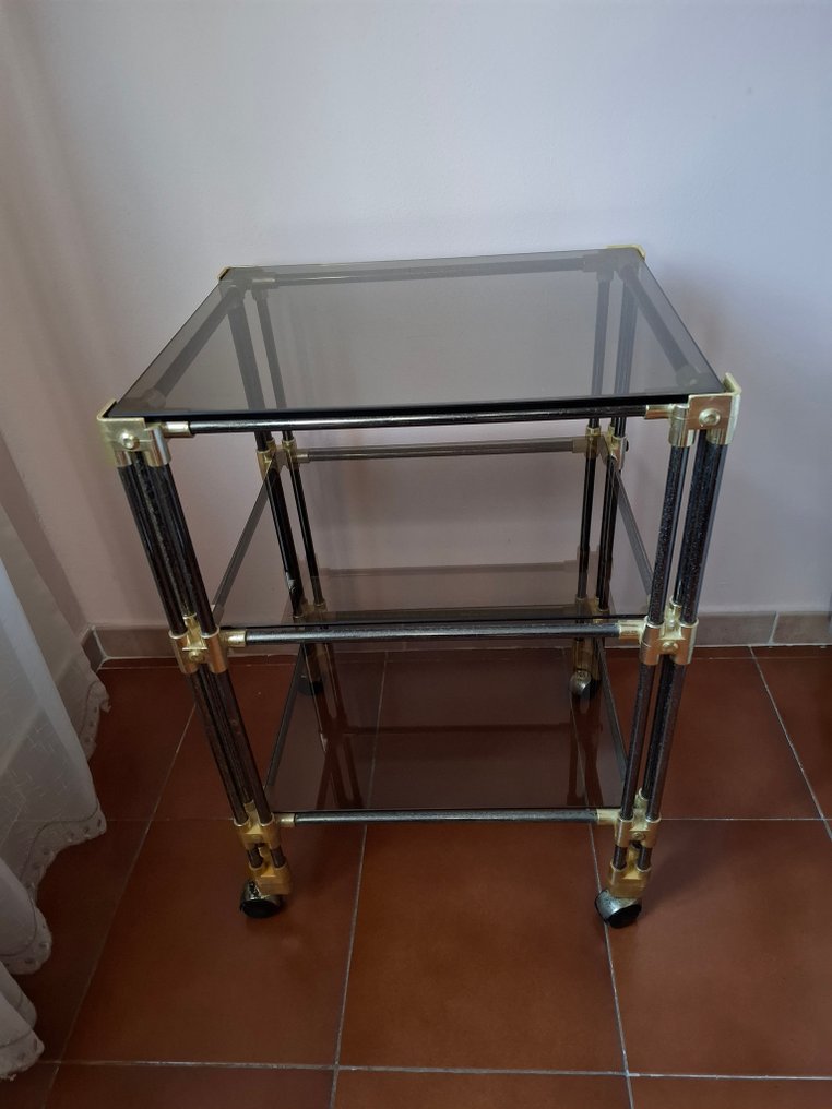 Τρόλεϊ - Μεταλλικό χρώμιο και καπνιστό γυαλί - Μεταλλικό καλάθι #1.0