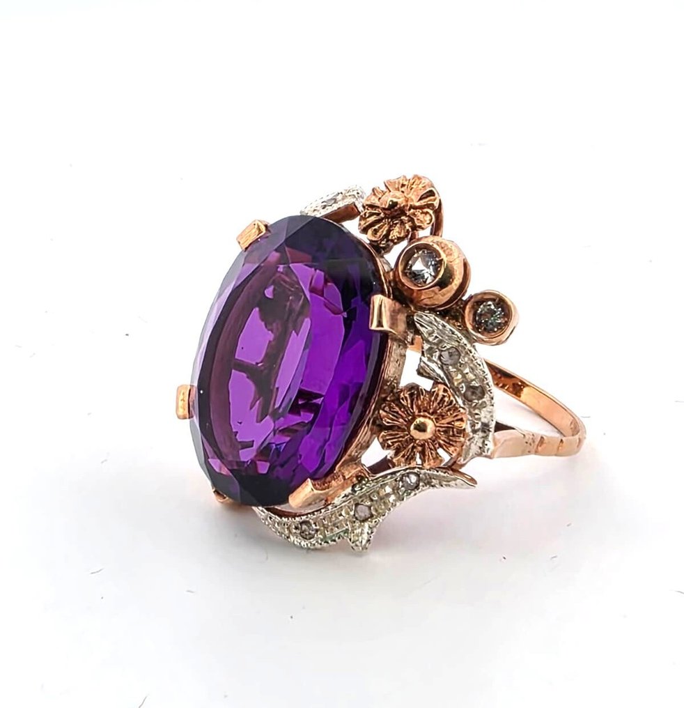 Ohne mindestpreis - Ring - 9 Kt Roségold, Silber Amethyst - Diamant #3.2