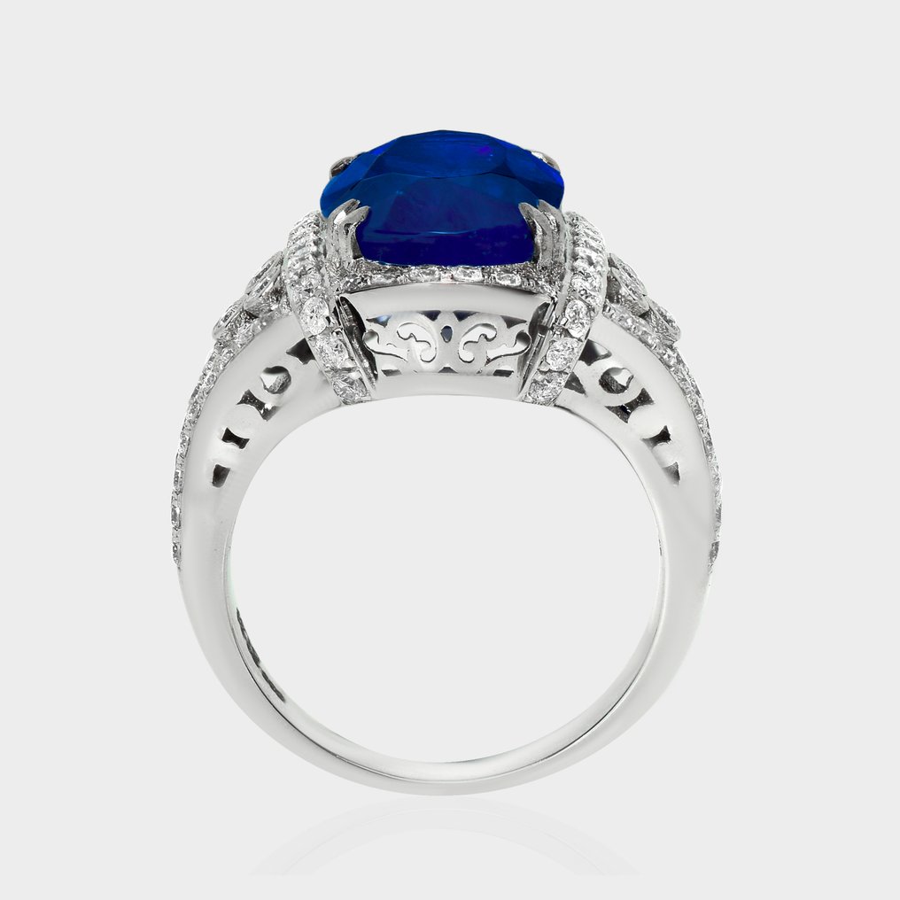 χωρίς τιμή ασφαλείας - Δαχτυλίδι - 14 καράτια Λευκός χρυσός, IGI 8.24 ct Έντονο Βαθύ Μπλε -  9.31ct. tw. Ζαφείρι - Διαμάντι #4.3