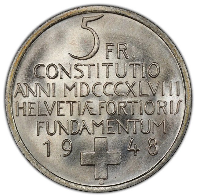 Suisse, Berne 5 Francs 1948 - NGC MS64 #1.0