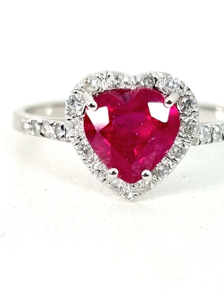 戒指 - 18 克拉 白金 紅寶石 - 鉆石 #4.3
