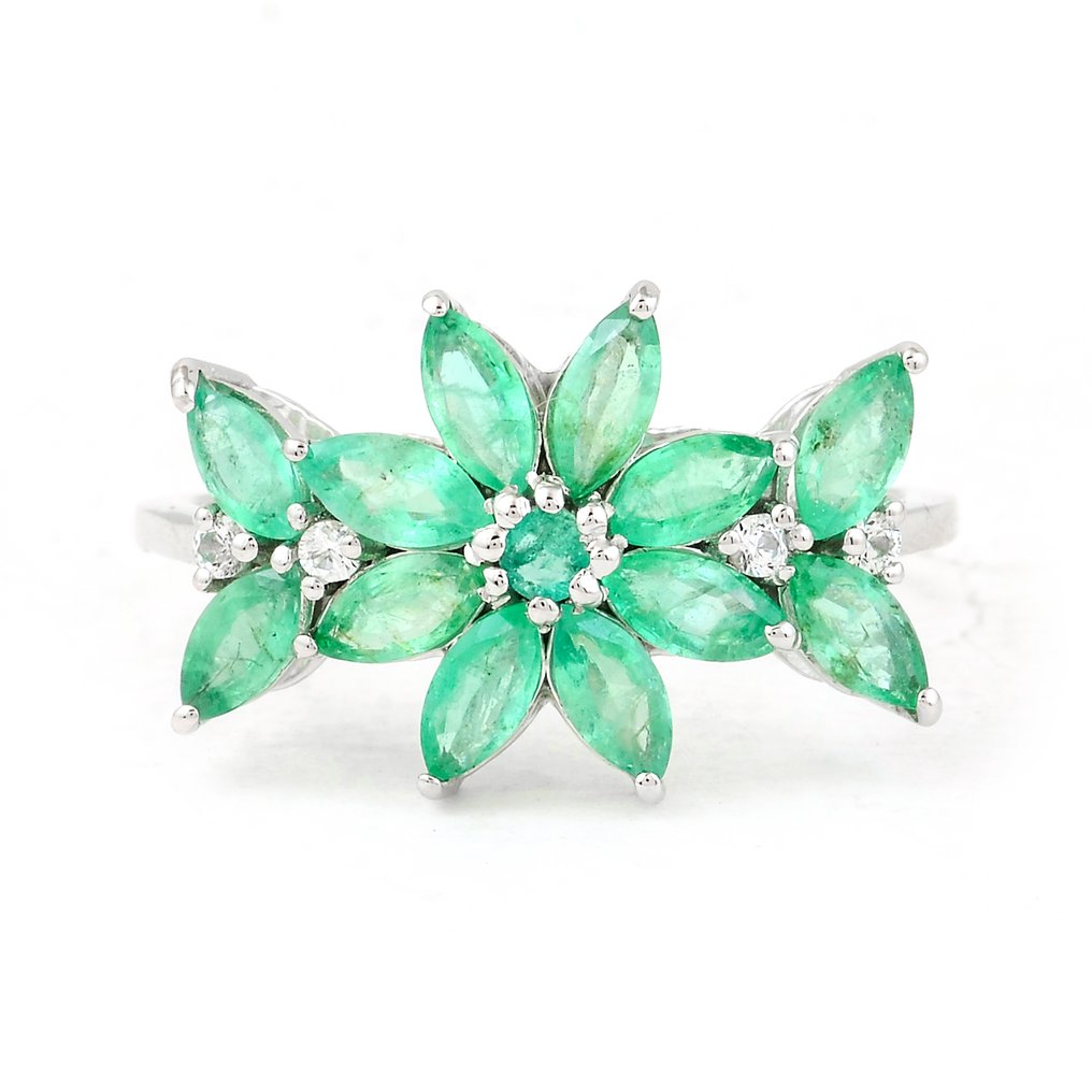 No reserve price - Ring Platinum - 1.54ct. tw. Emerald - Sapphire #1.0