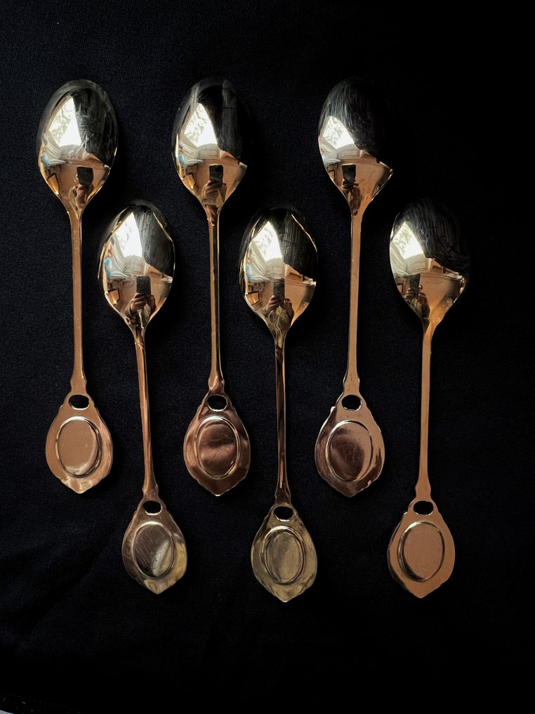 Lomonosov Imperial Porcelain - 茶匙 - 6 茶匙镀金钴网 22 克拉黄金 - 瓷, 金属, 镀金 - 非常罕见！ #4.3