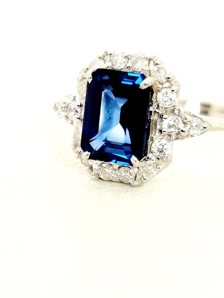 戒指 - 18 克拉 白金 藍寶石 - 鉆石 #3.2