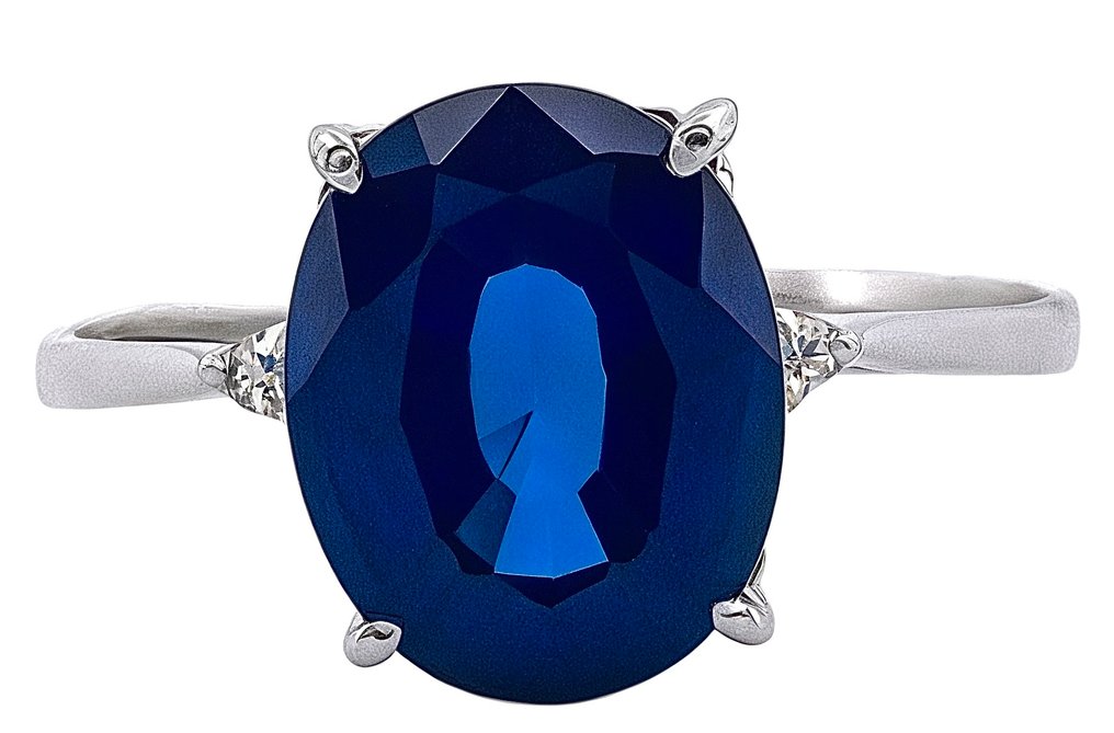 χωρίς τιμή ασφαλείας - Δαχτυλίδι - 18 καράτια Λευκός χρυσός Ζαφείρι - Διαμάντι #1.0