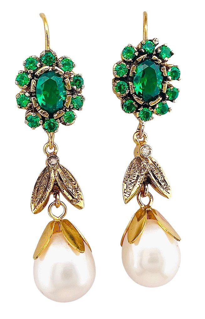 Ingen mindstepris - Øreringe Gulguld, Sølv Smaragd - Diamant - Sølv #3.2