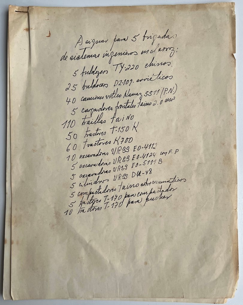 Fidel Castro - manuscript how to form constructions Brigades - 1990 #1.0