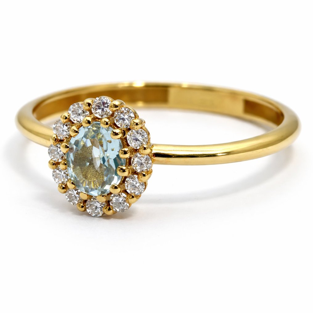 没有保留价 - 戒指 银 -  0.87ct. tw. 海蓝宝石 - 钻石 #2.1