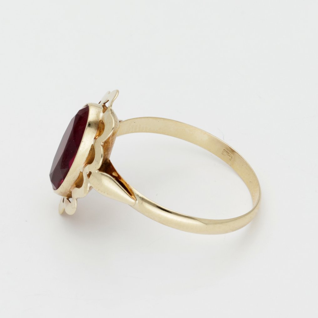 Zonder minimumprijs - Ring - 14 karaat Geel goud Robijn #2.1