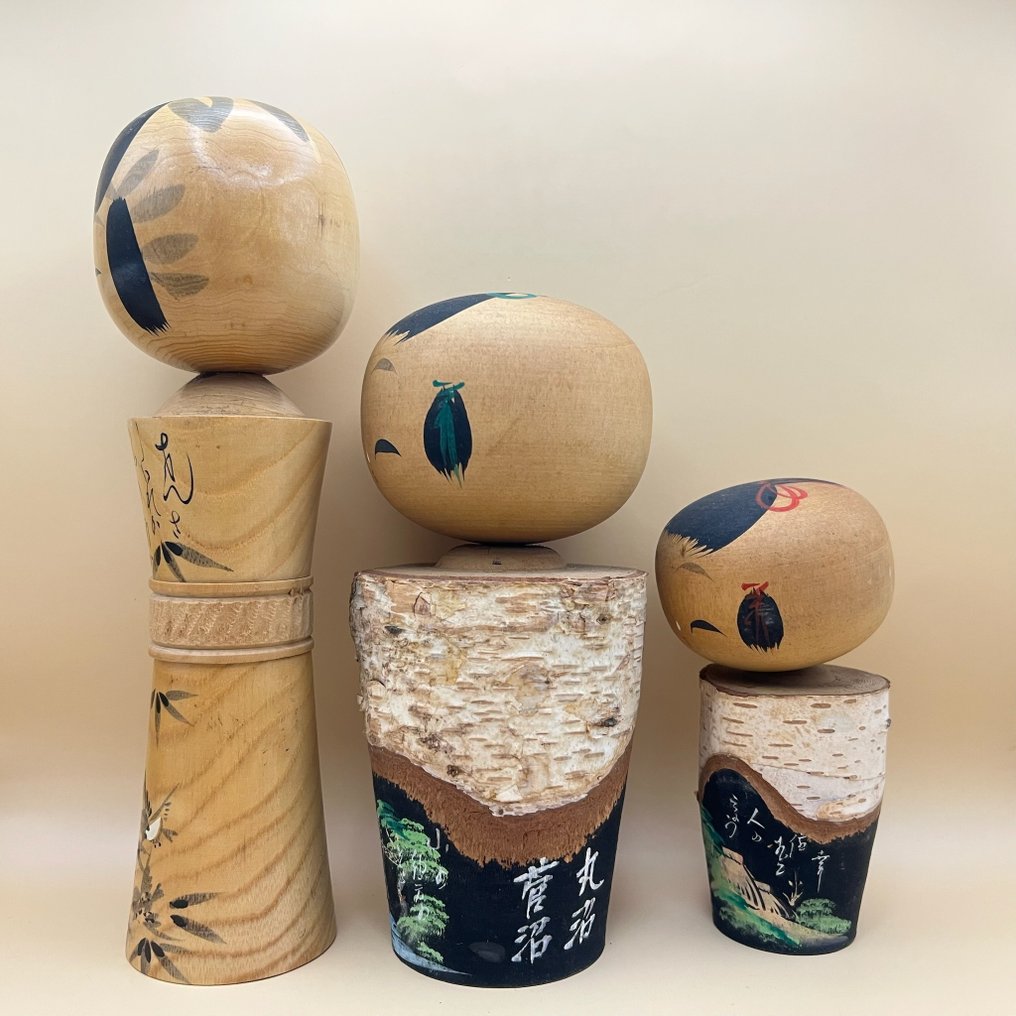 复古日本纪念木偶，带有风景图案——仙台和群马（套装3个） - 木 - 日本 - 昭和年代(1926-1989) #2.1