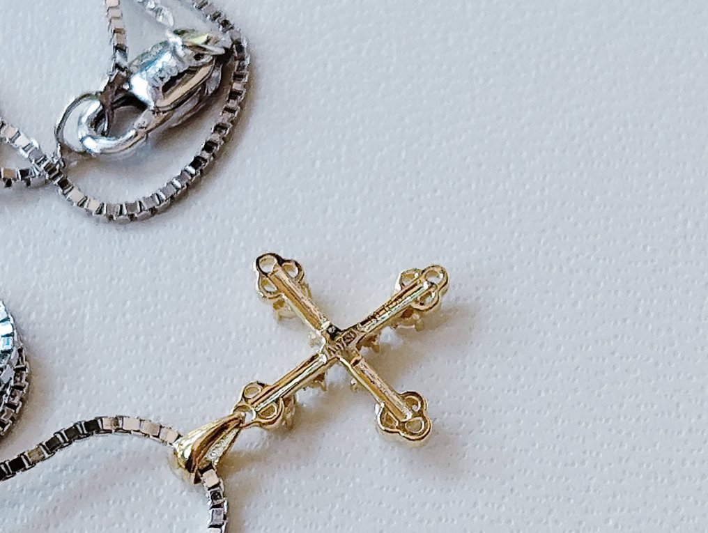 χωρίς τιμή ασφαλείας - Κολιέ με μενταγιόν - 18 καράτια Πλατίνα, Κίτρινο χρυσό -  0.07ct. tw. Διαμάντι (Φυσικό)  #4.3