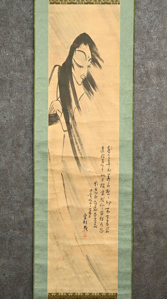 非常精美的画作，美丽女子的幽灵（yurei）——包括tomobako。 - 纸, 木 - 日本 - 19世纪 #1.0