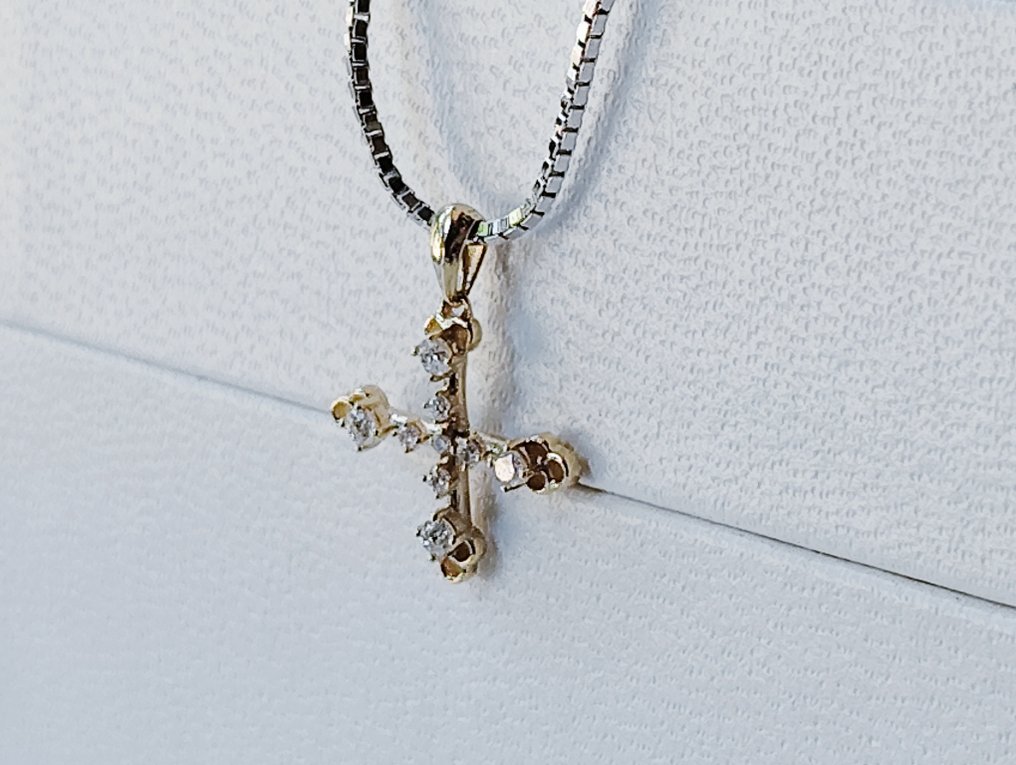 χωρίς τιμή ασφαλείας - Κολιέ με μενταγιόν - 18 καράτια Πλατίνα, Κίτρινο χρυσό -  0.07ct. tw. Διαμάντι (Φυσικό)  #2.1