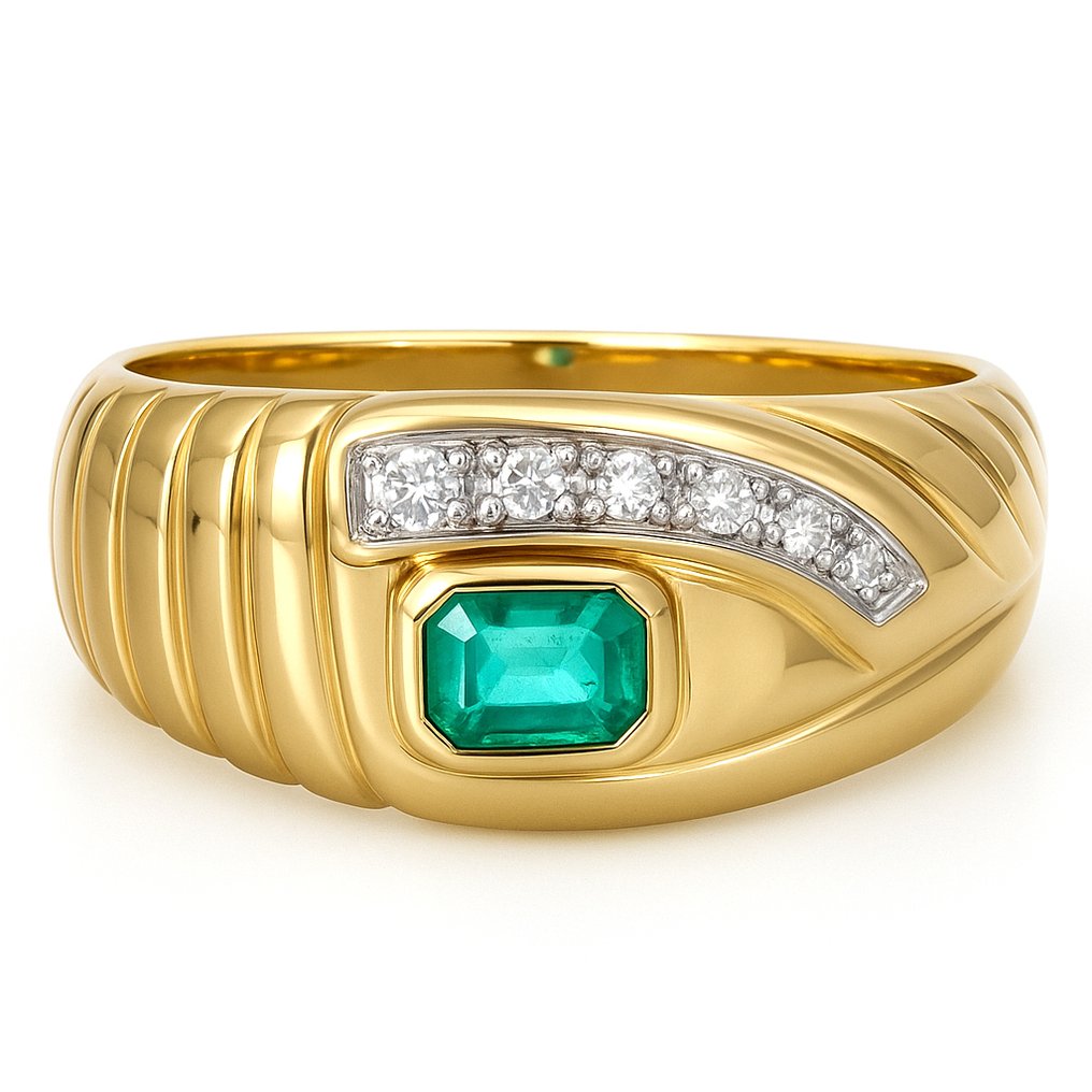 Δαχτυλίδι - 18 καράτια Λευκός χρυσός, Κίτρινο χρυσό -  0.28ct. tw. Σμαράγδι - Διαμάντι #4.3