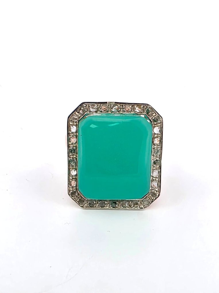 没有保留价 - 戒指 - 9 kt. 玫瑰金, 银 石英 - 钻石 #1.0