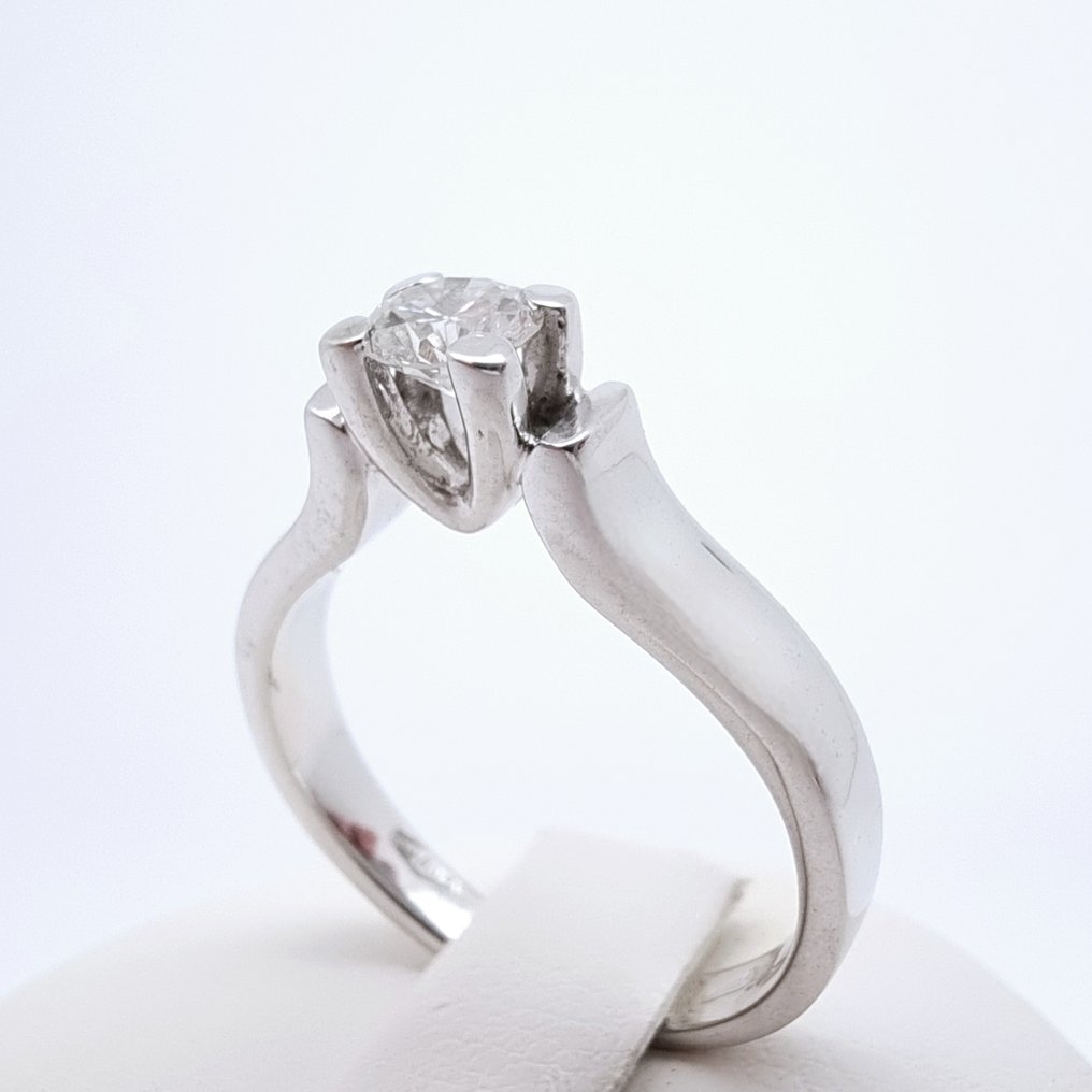 戒指 - 18K包金 白金 钻石 (天然)  #1.0