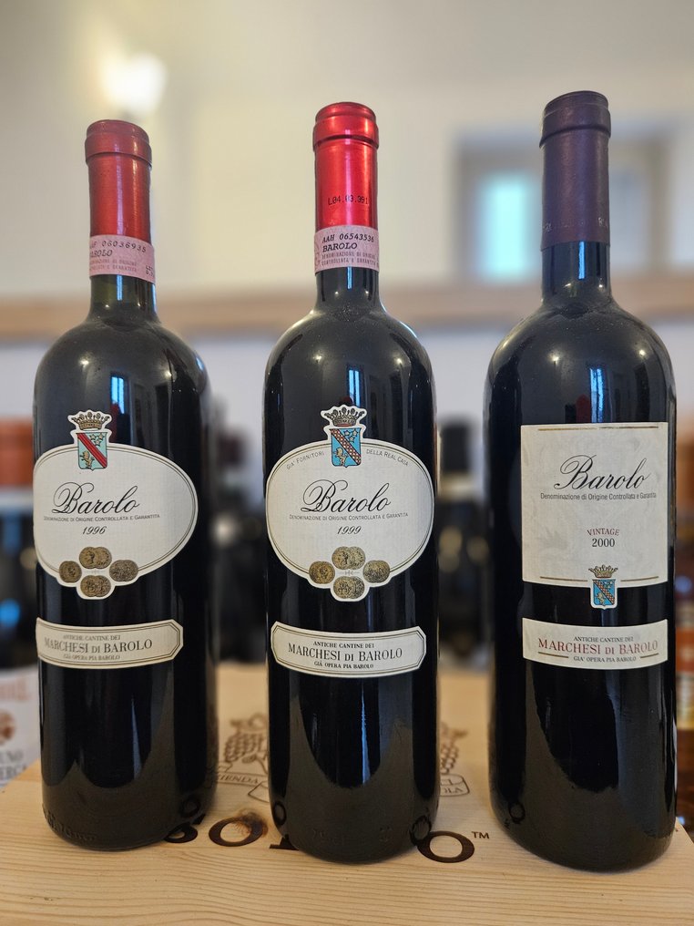 1996 , 1999 & 2000 Marchesi di Barolo - Barolo DOCG - 3 Flaskor (0,75L) #1.0