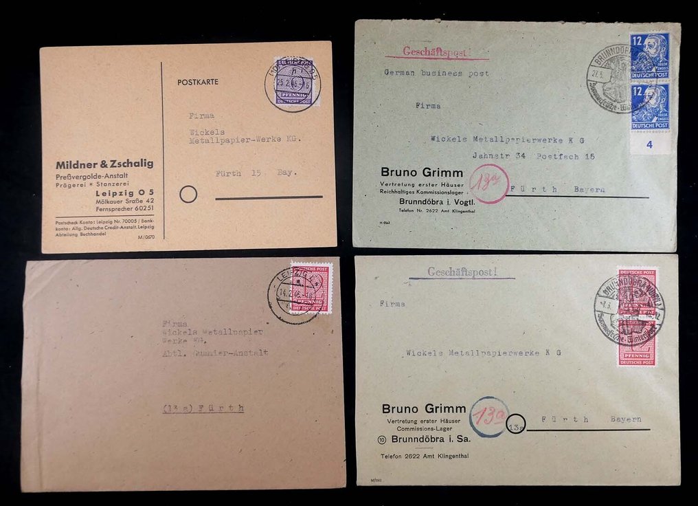 同盟国军事占领德国(苏维埃区域）  - 公司信函 SBZ 大约在 1945-1950 年期间，包括挂号信、插图信封、审查等内容。 #3.2