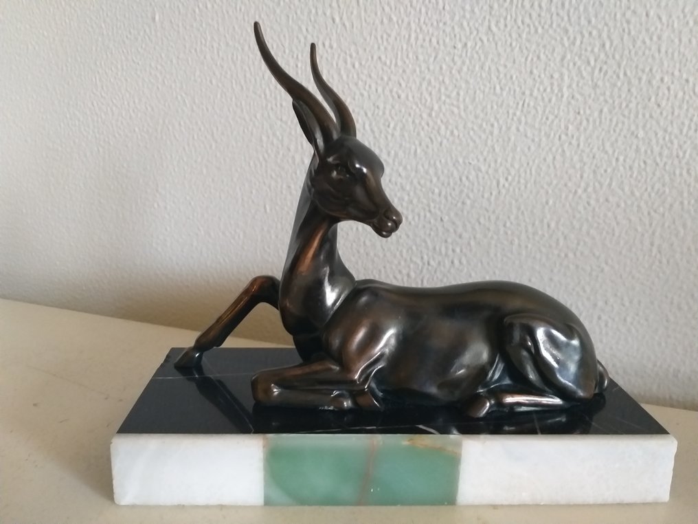 Γλυπτό, Antilope - 20 cm - Μαρμαρό, Όνις, Τεχνικός ψευδάργυρος - 1920 #3.2