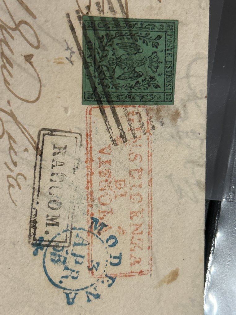 意大利古國－摩德納  - 绿色5分，没有点，适用于大部分由Modena寄出的挂号信，面向城市。 - Sassone N. 1 #4.3