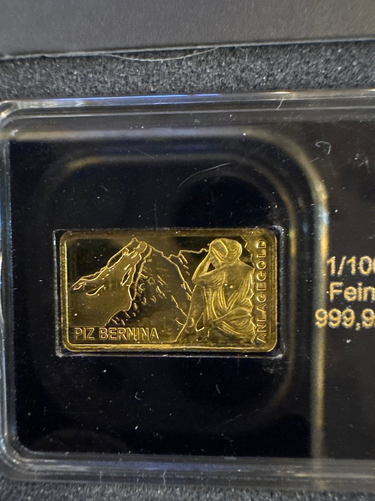 Sveitsi. Gold medal Piz Bernina 1/100 oz(.999) mit CoA  (Ei pohjahintaa) #1.0