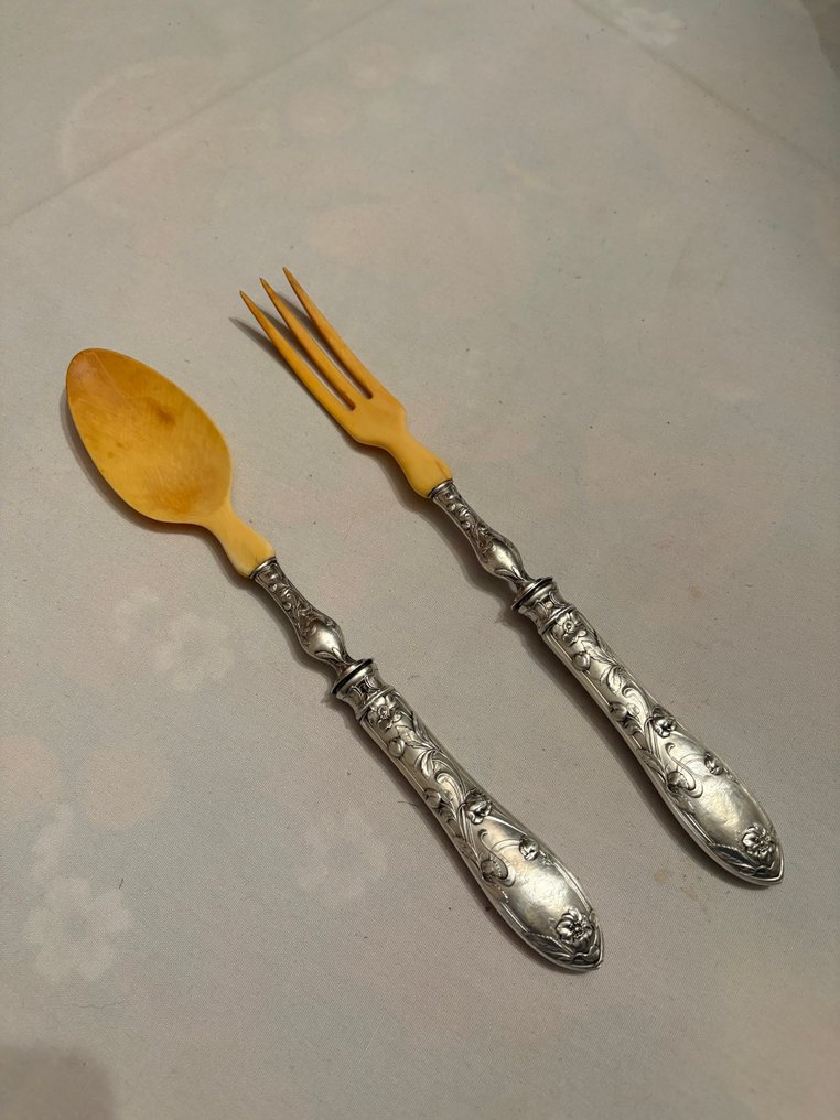 Vassoio di portata da insalata - .950 argento - 1850-1900 #1.0