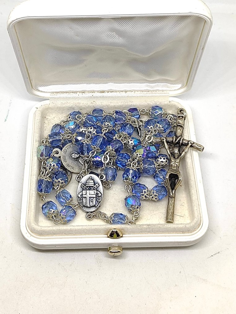  Różaniec - Różaniec z niebieskich kryształów Papieża Jana Pawła II z czterema bazylikami Rzymu, ofiarowany i - 1990-2000  #1.0