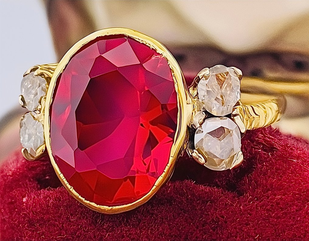 沒有保留價 - 戒指 - 9 節 黃金, 銀 紅寶石 - 鉆石 #3.2