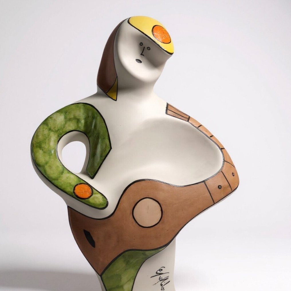 16/250 - G. Gusella - Γλυπτό, Donna con chitarra - 38 cm - σμάλτο #3.2