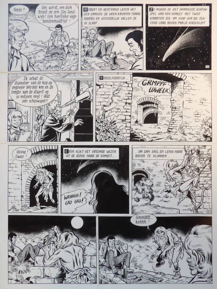 Van Riet, Ron - Robert en Bertrand 73 - De Komeet en het Beest - strook 33 t/m 36 - 1 x eredeti oldal - Első kiadás - 1987 #1.0