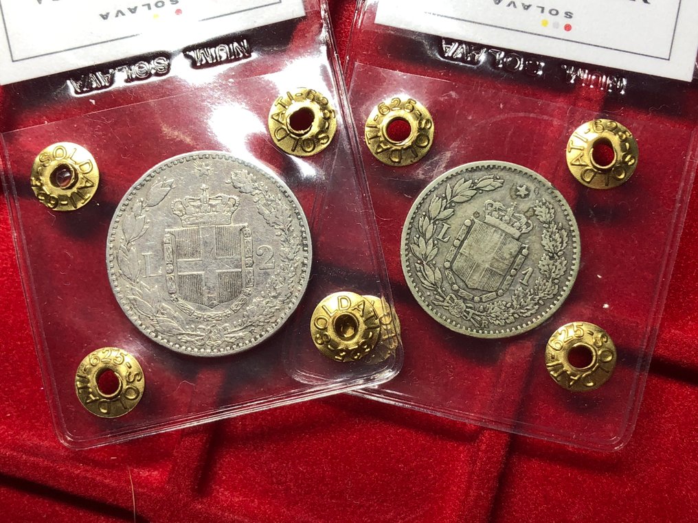 意大利, 王国 Umberto I. 2 Lire 1887 - 1 Lira 1884 - Lotto n. 2 monete (没有保留价) #2.1
